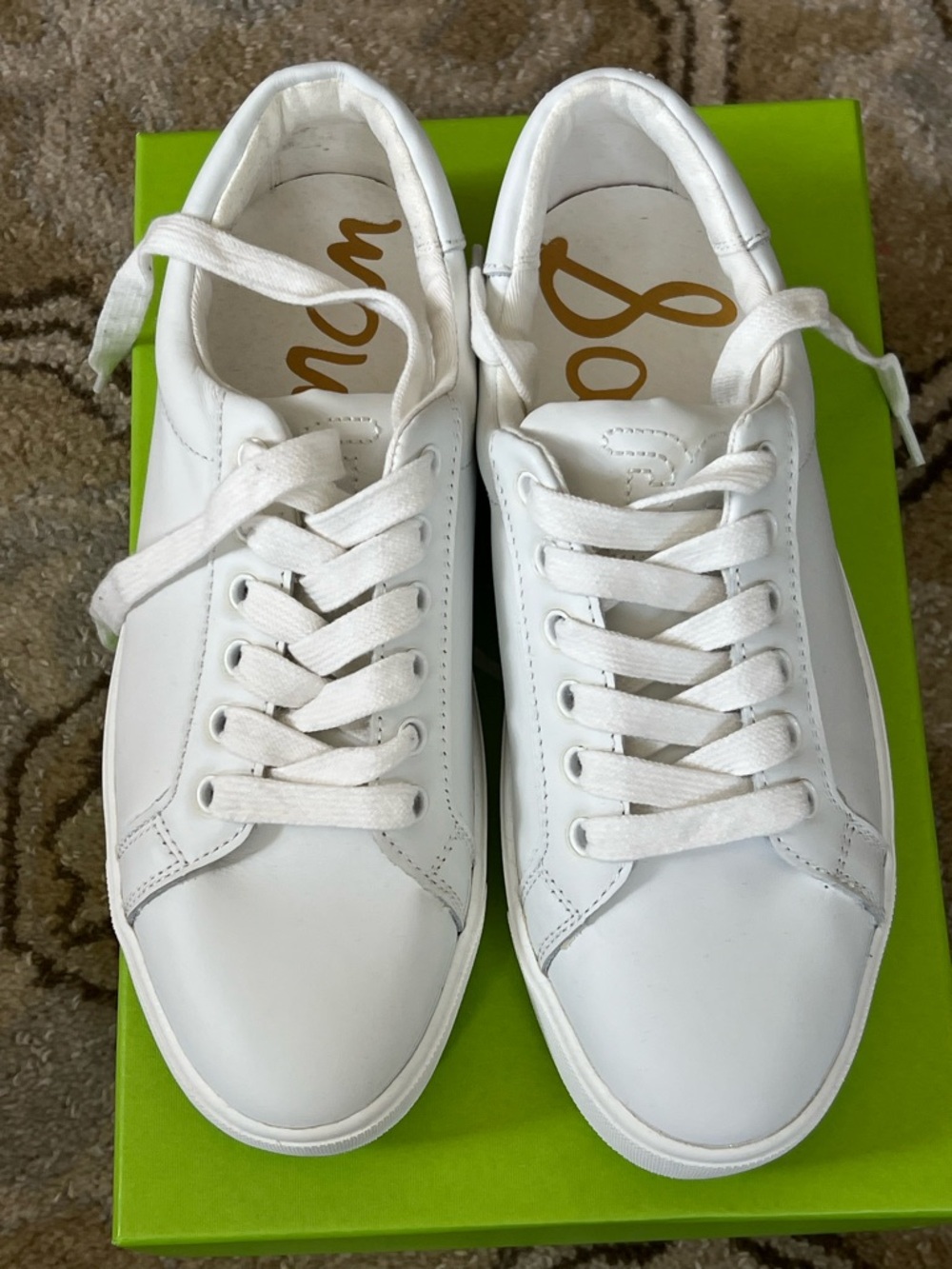 Sam Edelman White Leather Low-Top Lace-Up Sneakers